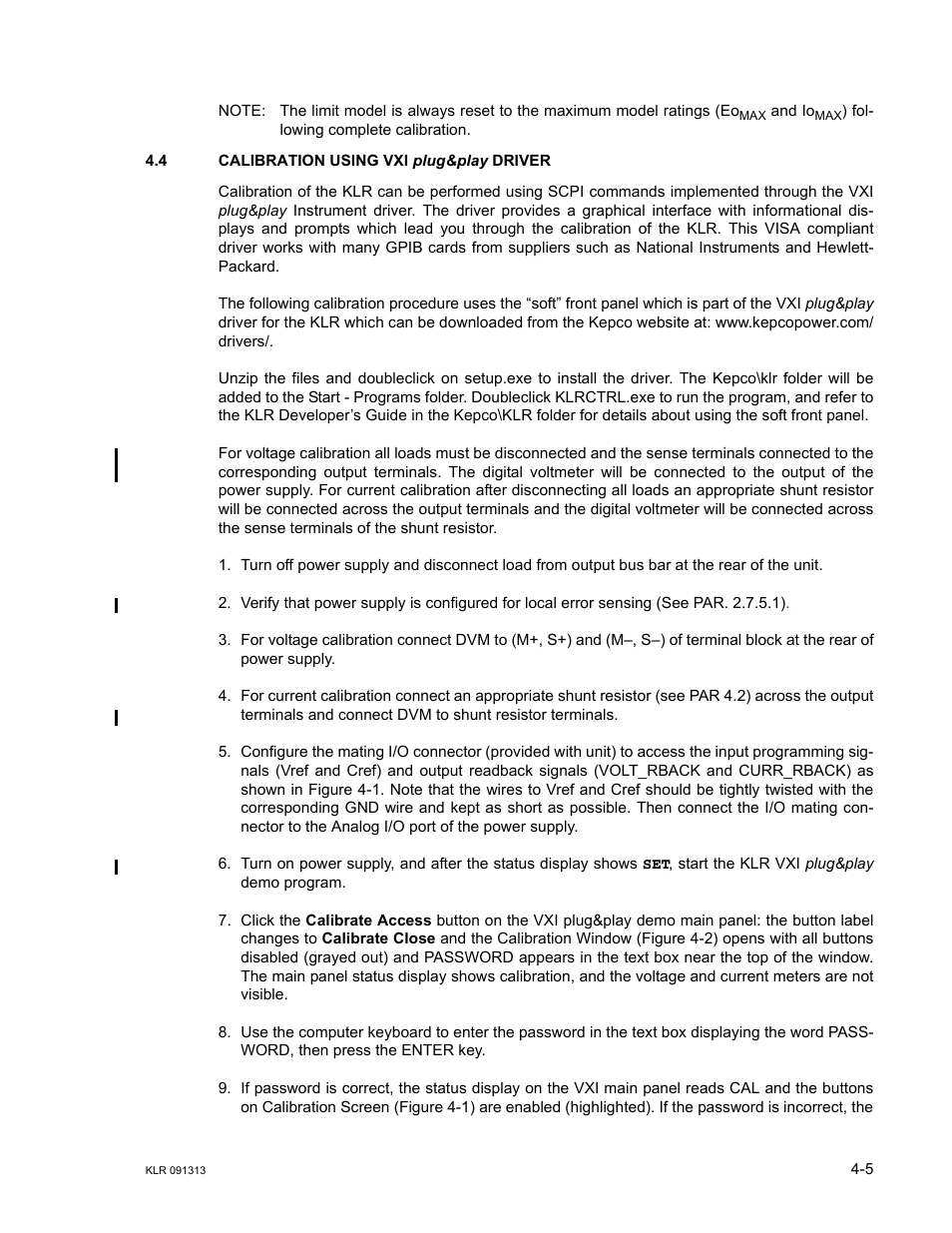 4 calibration using vxi plug&play driver, Calibration using vxi plug&play driver -5, Ar. 4.4) | KEPCO KLR Series User Manual User Manual | Page 83 / 92