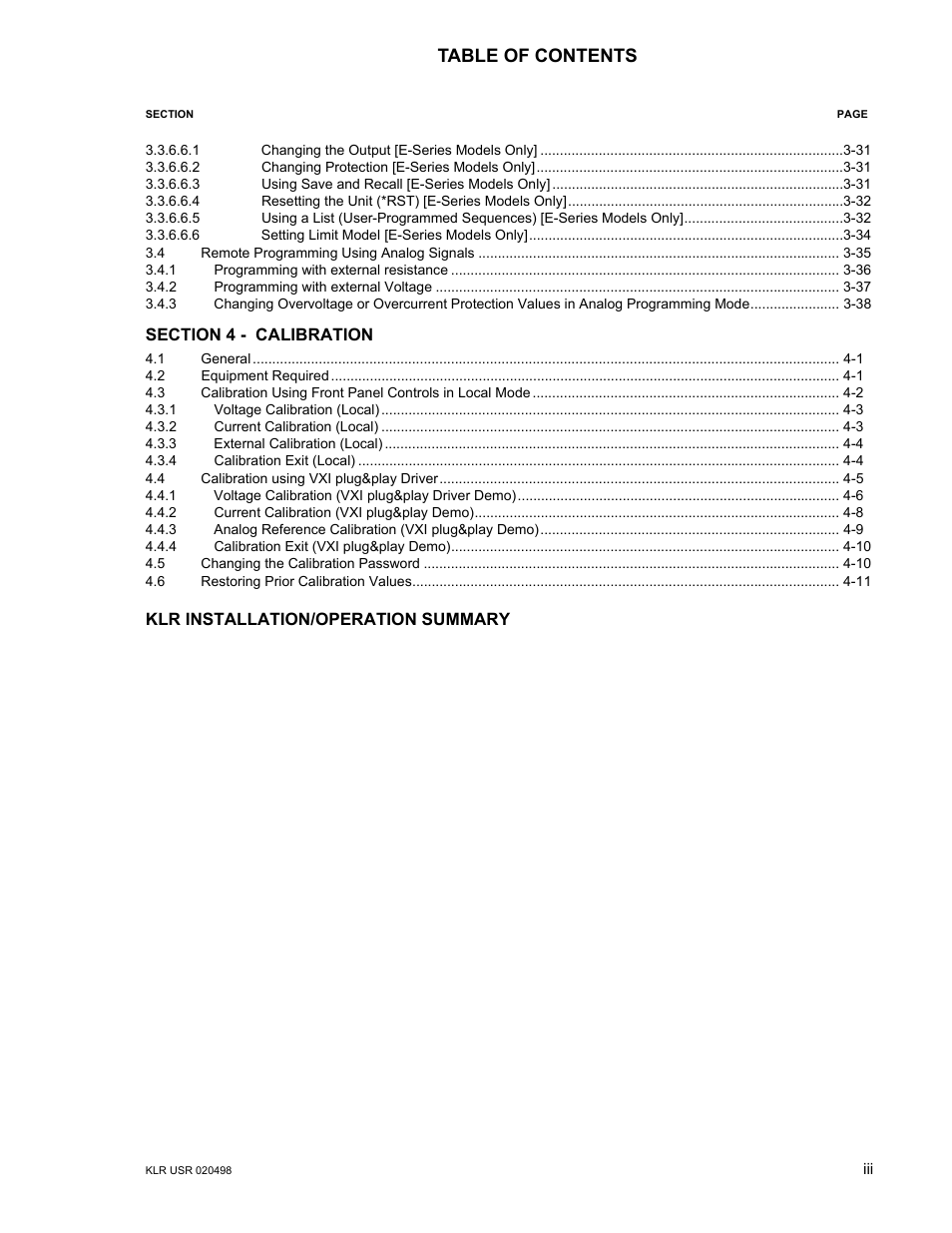 KEPCO KLR Series User Manual User Manual | Page 9 / 92