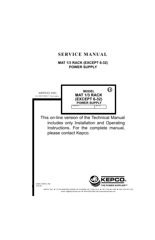 KEPCO MAT 1/3 Rack User Manual | 51 pages