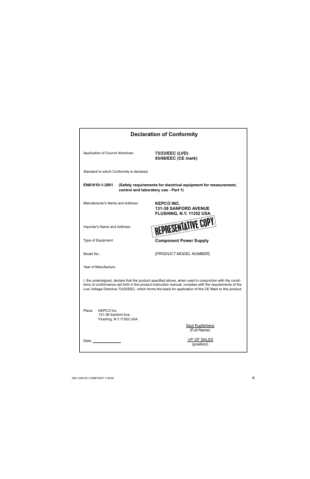 Represent ative cop y | KEPCO MAT 1/3 Rack User Manual | Page 2 / 51