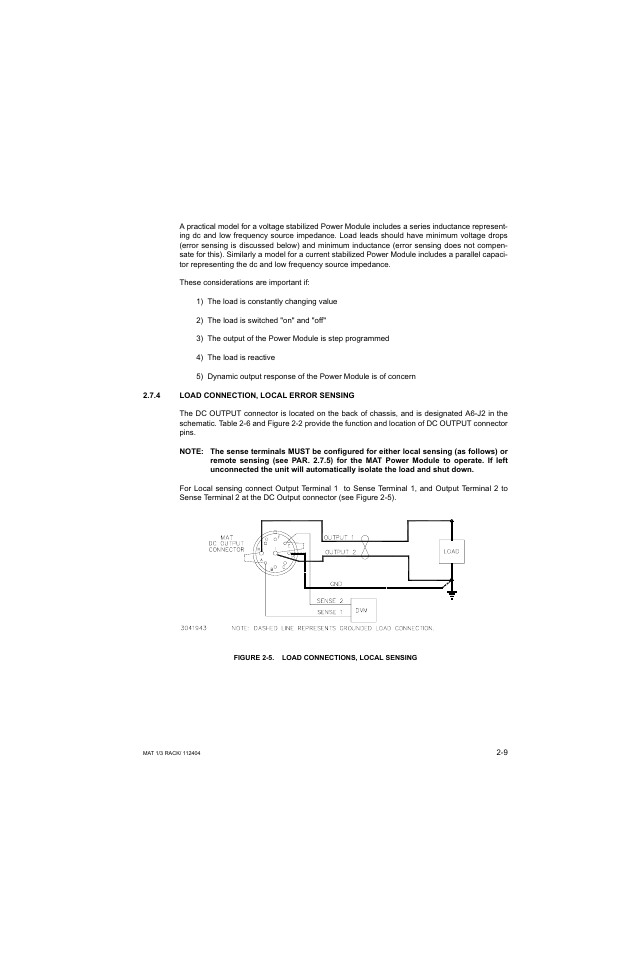 4 load connection, local error sensing, Figure 2-5. load connections, local sensing, Load connection, local error sensing -9 | Load connections, local sensing -9 | KEPCO MAT 1/3 Rack User Manual | Page 26 / 51