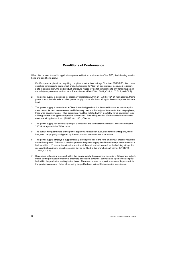 Conditions of conformance | KEPCO MAT 1/3 Rack User Manual | Page 3 / 51