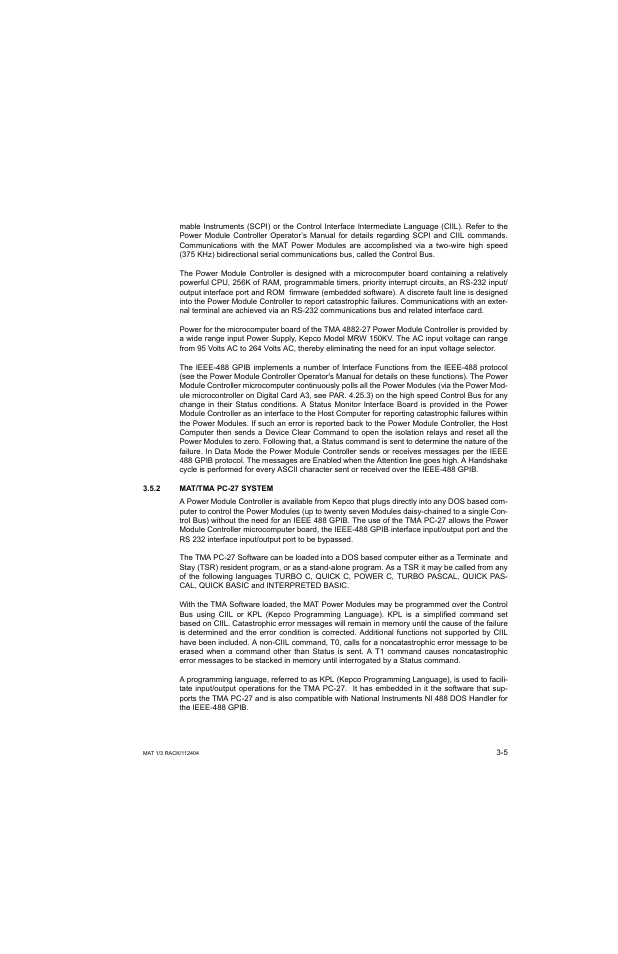 2 mat/tma pc-27 system, Mat/tma pc-27 system -5 | KEPCO MAT 1/3 Rack User Manual | Page 36 / 51