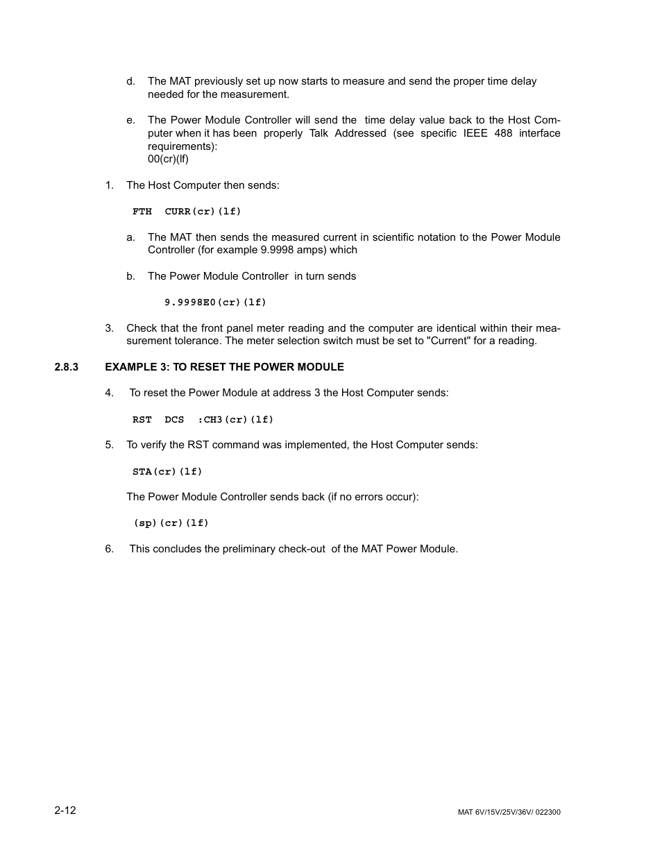 3 example 3: to reset the power module | KEPCO MAT Full Rack MAT 6V, 15V, 25V AND 36V MODELS User Manual | Page 29 / 46
