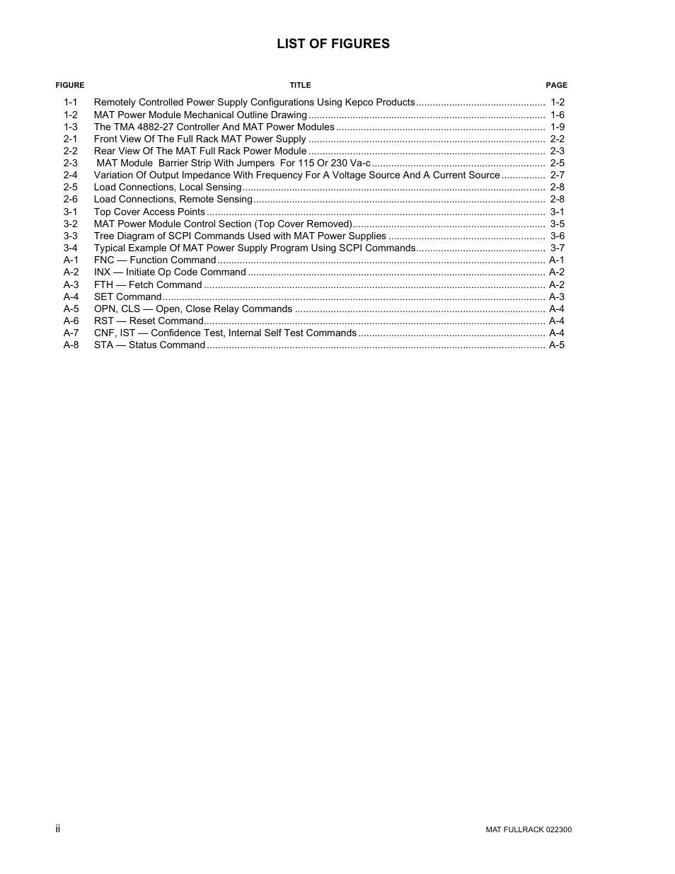 List of figures | KEPCO MAT Full Rack MAT 6V, 15V, 25V AND 36V MODELS User Manual | Page 7 / 46
