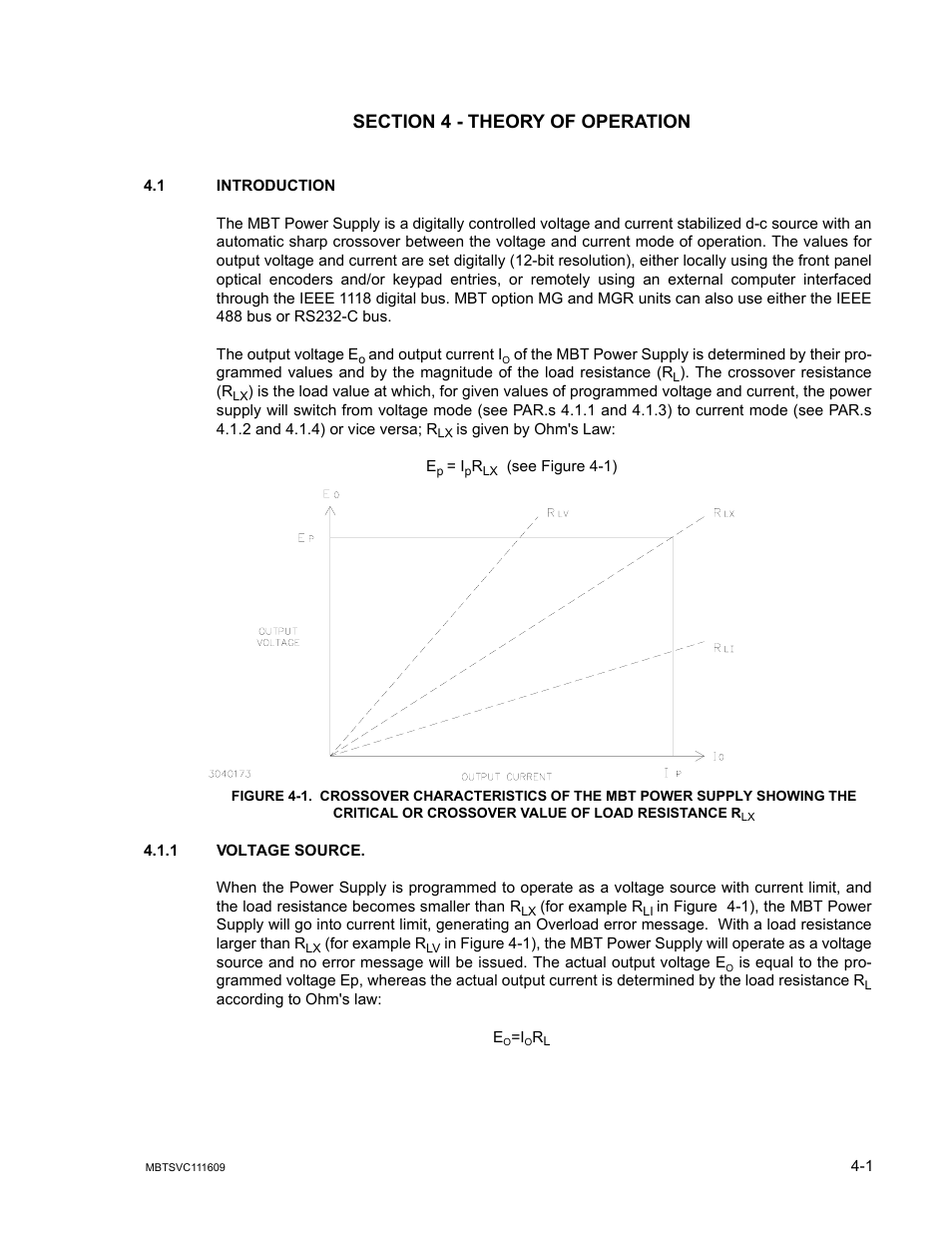 Section 4 - theory of operation, 1 introduction, 1 voltage source | Introduction -1, Voltage source -1 | KEPCO MBT Series User Manual | Page 107 / 152