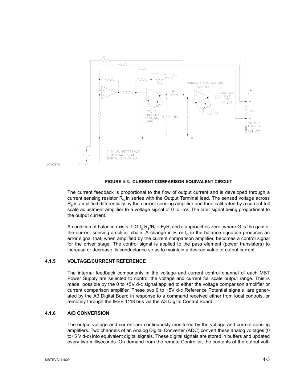 Figure 4-3. current comparison equivalent circuit, 5 voltage/current reference, 6 a/d conversion | Voltage/current reference -3, A/d conversion -3, Current comparison equivalent circuit -3 | KEPCO MBT Series User Manual | Page 109 / 152