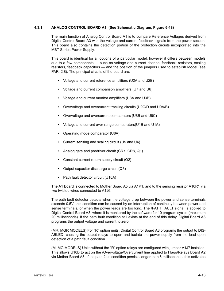 1 analog control board a1, Analog control board a1 -13 | KEPCO MBT Series User Manual | Page 119 / 152