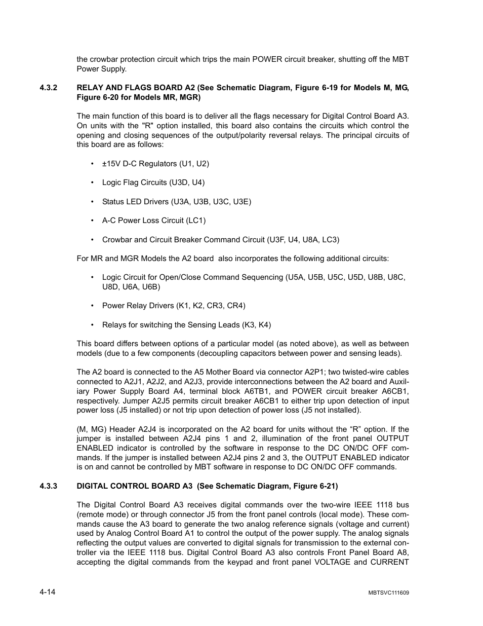 2 relay and flags board a2, 3 digital control board a3, Relay and flags board a2 -14 | Digital control board a3 -14 | KEPCO MBT Series User Manual | Page 120 / 152