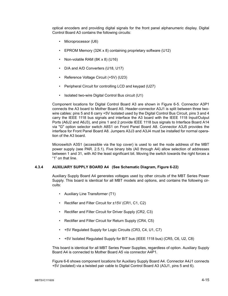 4 auxiliary supply board a4, Auxiliary supply board a4 -15 | KEPCO MBT Series User Manual | Page 121 / 152