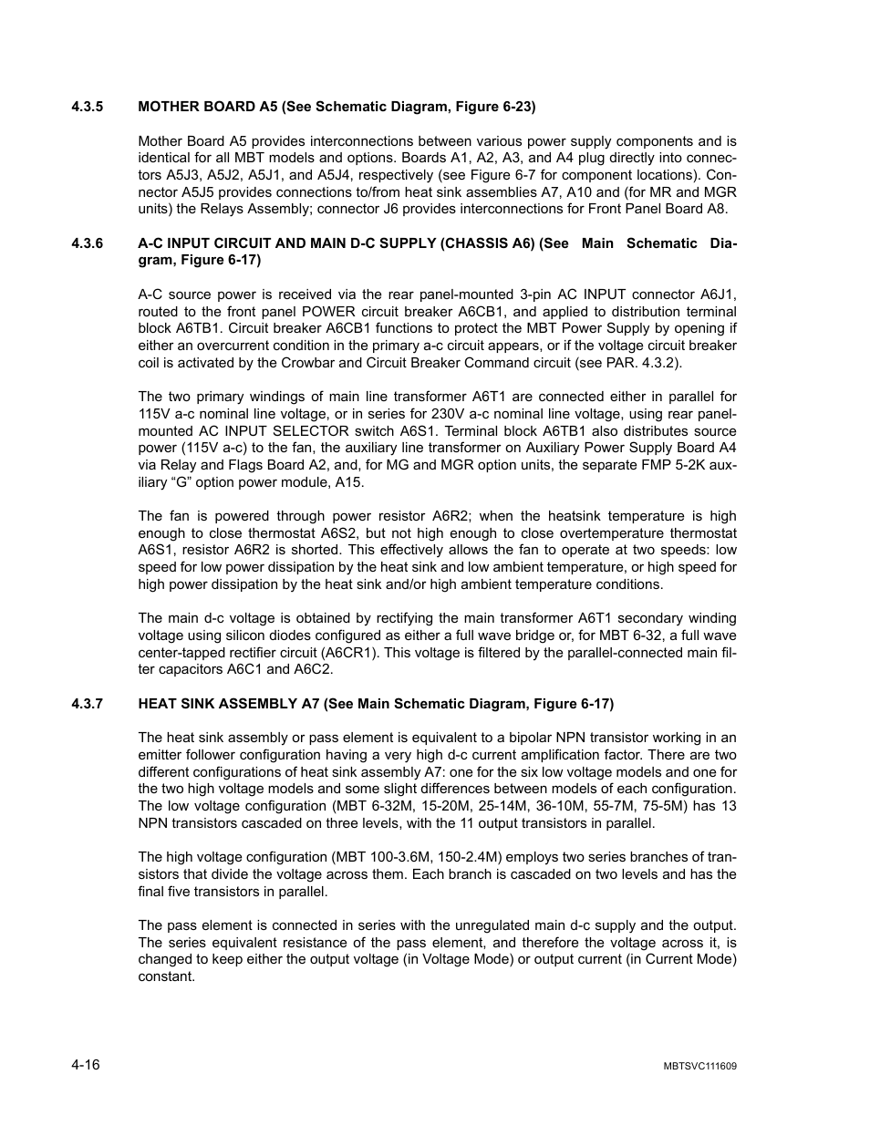 5 mother board a5, 7 heat sink assembly a7, Mother board a5 -16 | Heat sink assembly a7 -16 | KEPCO MBT Series User Manual | Page 122 / 152