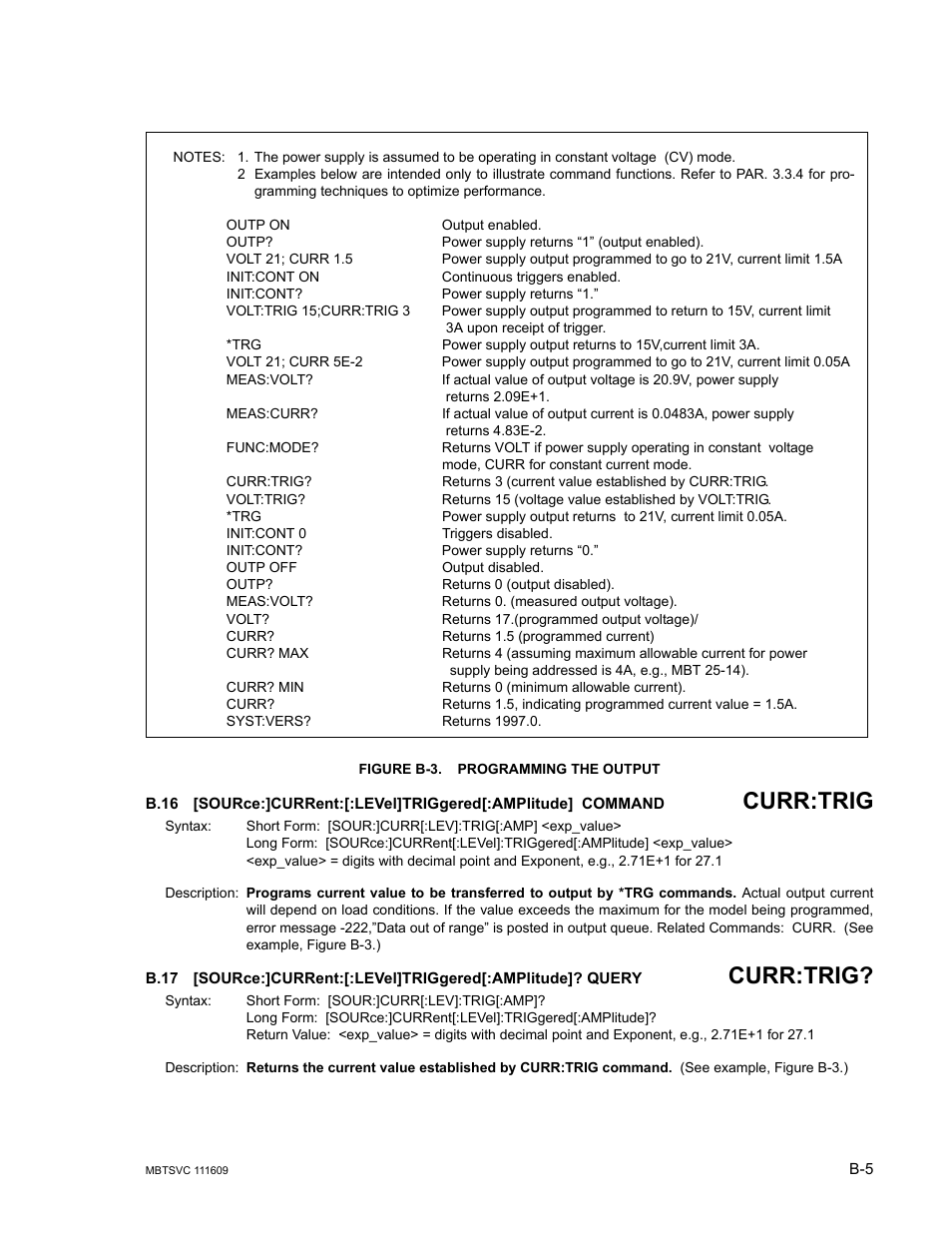 Figure b-3. programming the output, B.16, Source | B.17, Gure b-3 show, B-3.), Gure b-3.), Curr:trig | KEPCO MBT Series User Manual | Page 137 / 152