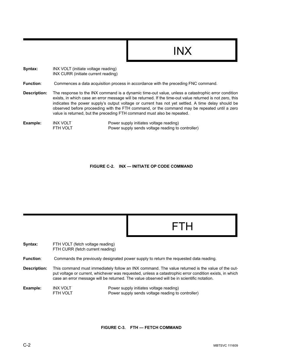Figure c-2. inx — initiate op code command, Figure c-3. fth — fetch command | KEPCO MBT Series User Manual | Page 148 / 152