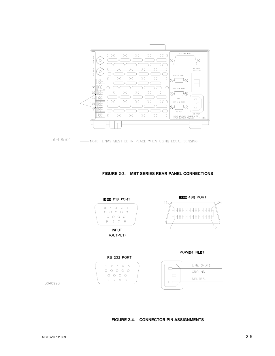 Figure 2-3. mbt series rear panel connections, Figure 2-4. connector pin assignments, Mbt series rear panel connections -5 | Connector pin assignments -5, E 2-3 an, E 2-3) | KEPCO MBT Series User Manual | Page 29 / 152