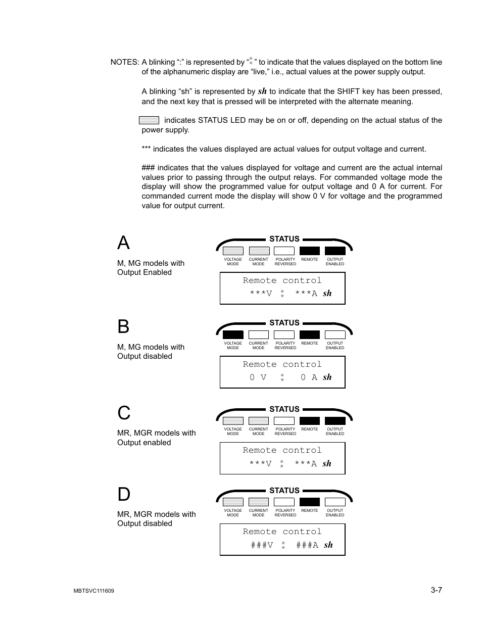 Remote control ***v ***a sh, Remote control 0 v 0 a sh, Remote control | V ***a sh, V ###a sh | KEPCO MBT Series User Manual | Page 45 / 152