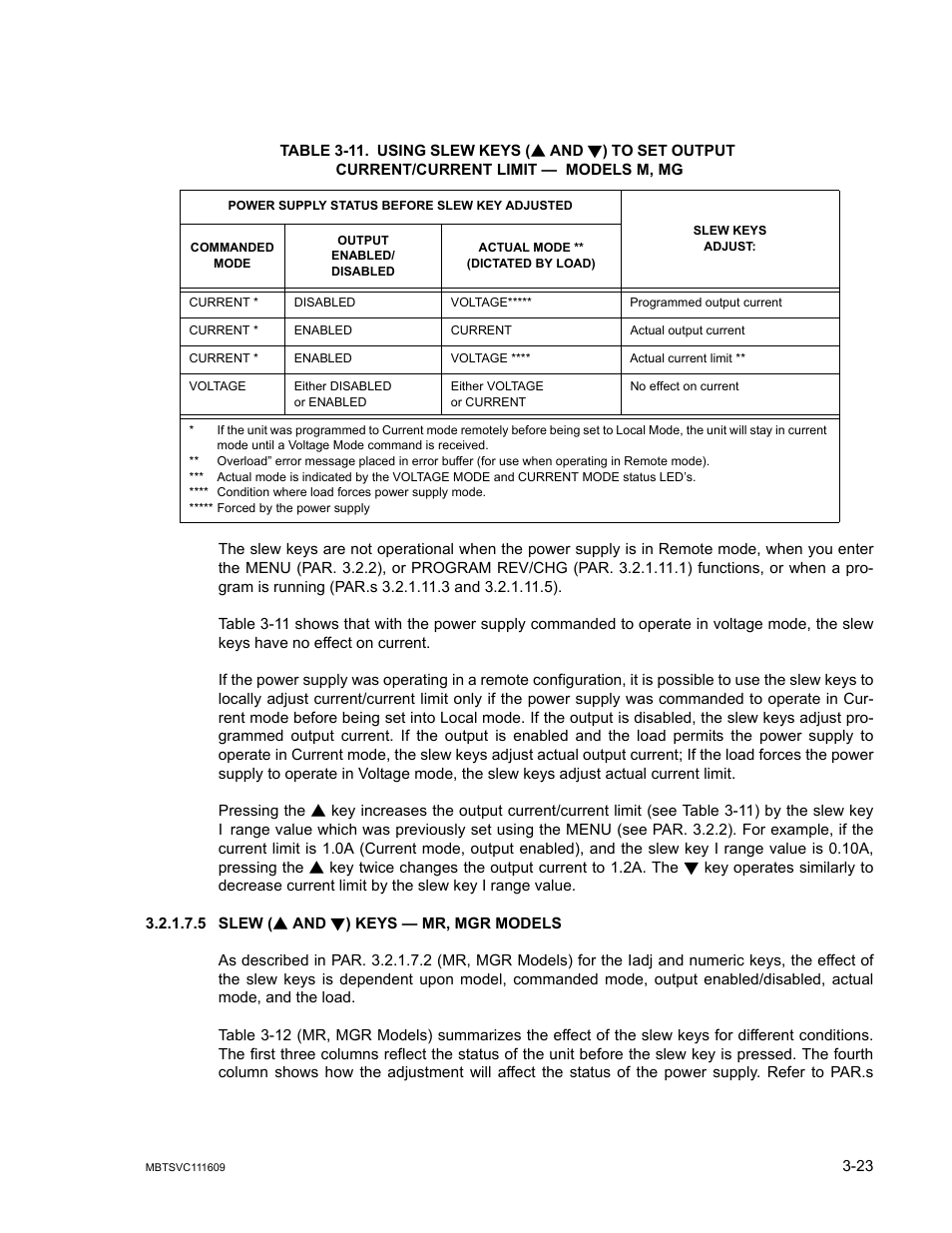 5 slew (s and t) keys — mr, mgr models, Slew, 11 using slew keys | E 3-11 | KEPCO MBT Series User Manual | Page 61 / 152