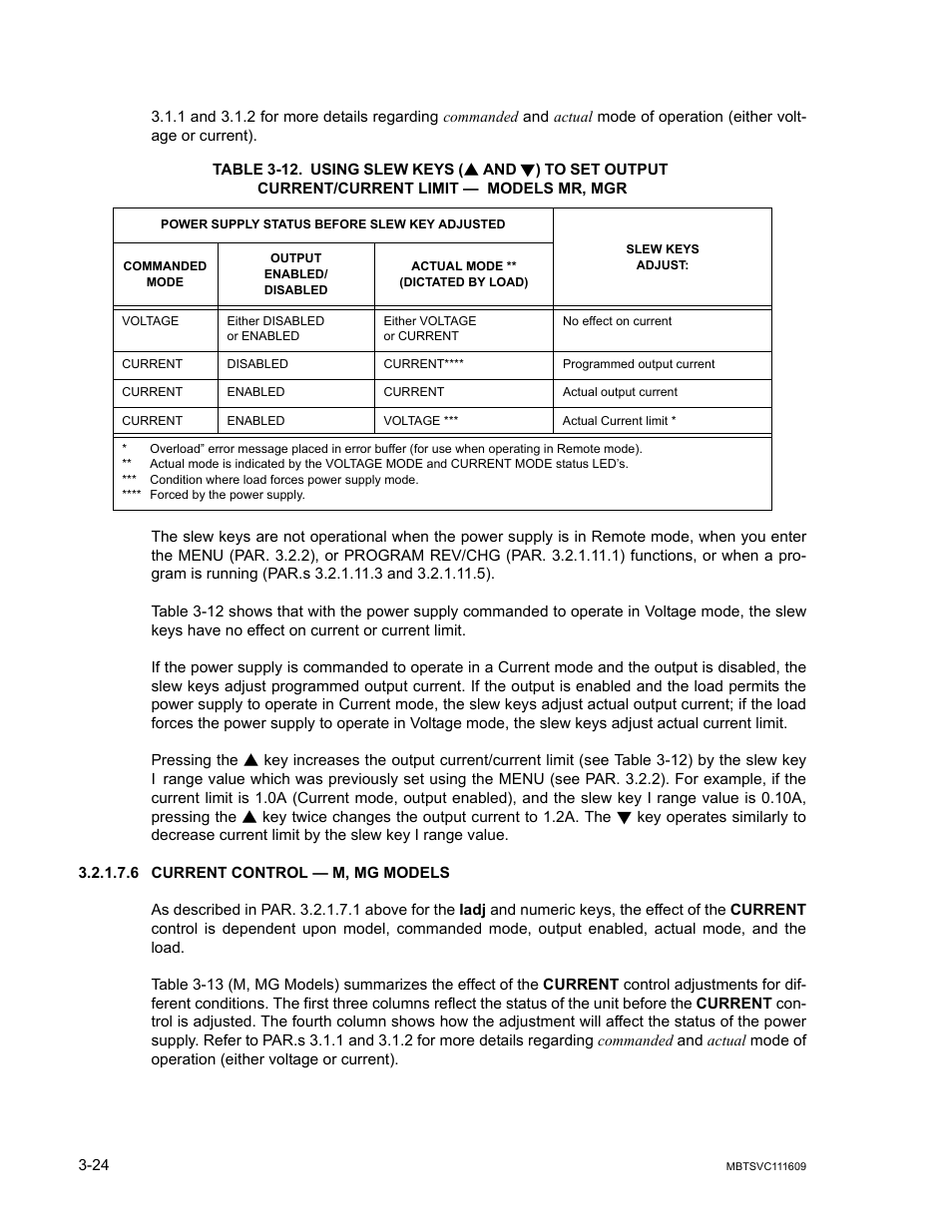 6 current control — m, mg models, Current control — m, mg models -24, 12 using slew keys | 6 and, E 3-12 | KEPCO MBT Series User Manual | Page 62 / 152
