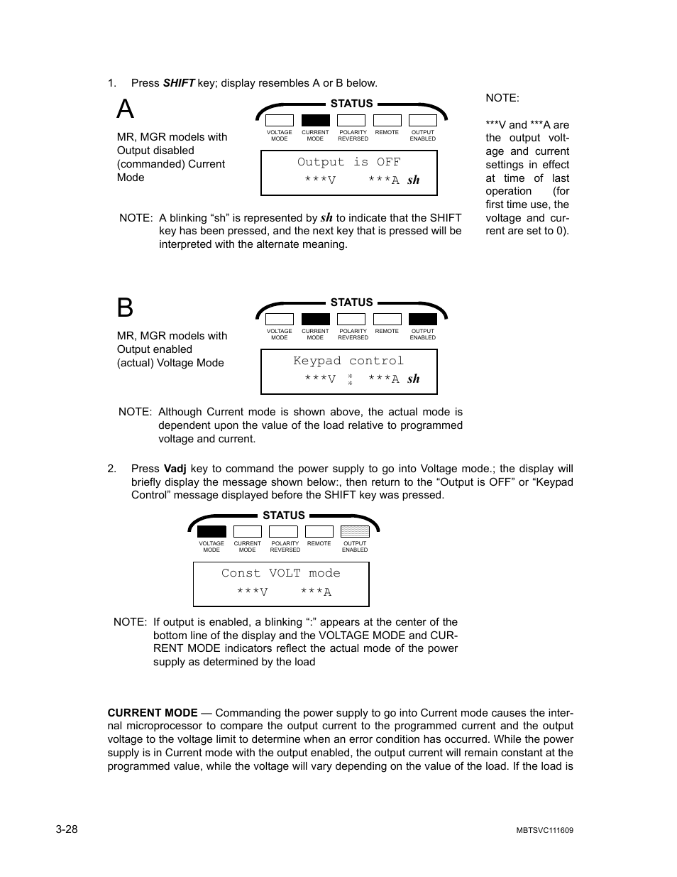 Output is off, V ***a sh, Keypad control | Const volt mode, V ***a | KEPCO MBT Series User Manual | Page 66 / 152