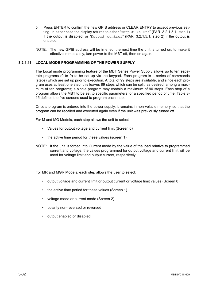 11 local mode programming of the power supply, Local mode programming of the power supply -32 | KEPCO MBT Series User Manual | Page 70 / 152