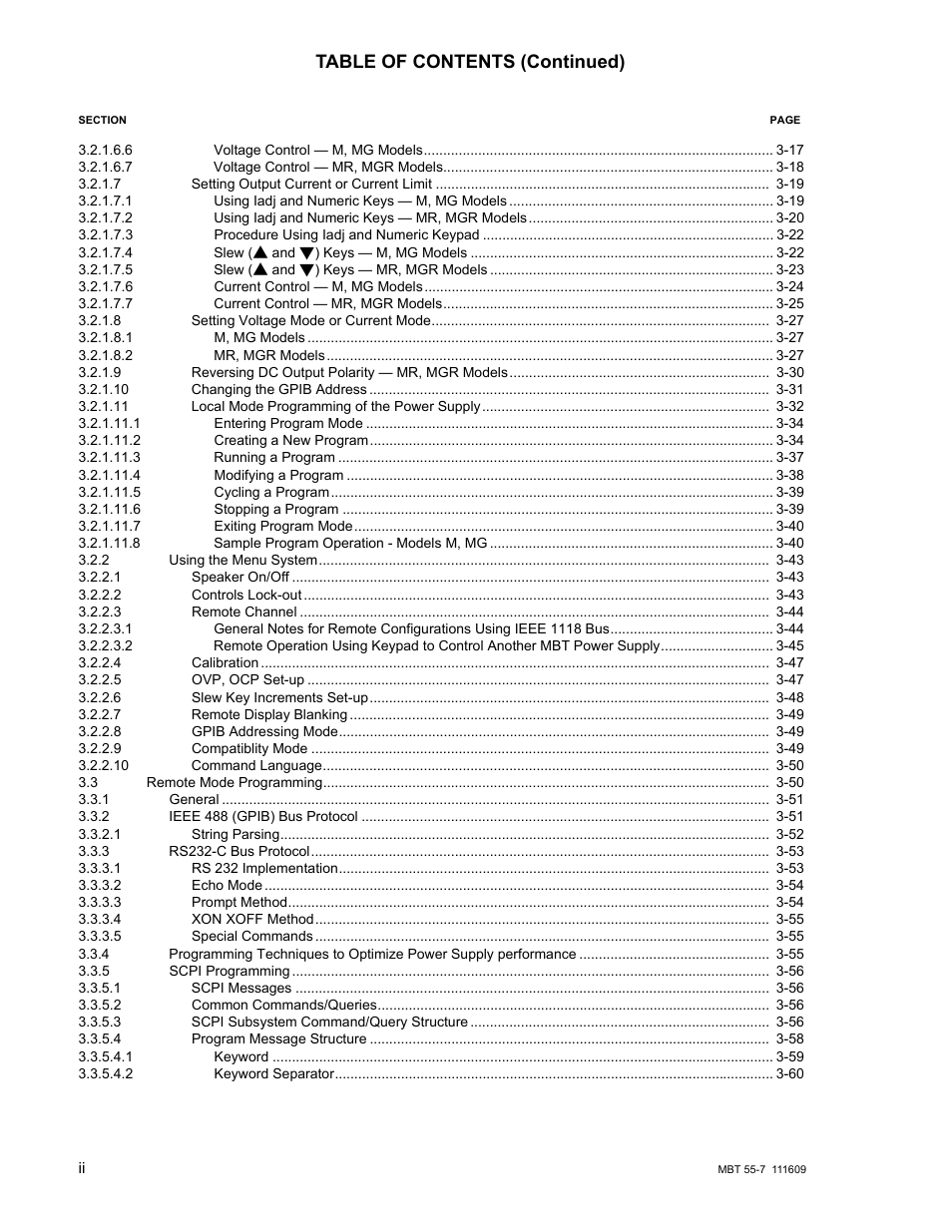 Table of contents (continued) | KEPCO MBT Series User Manual | Page 8 / 152