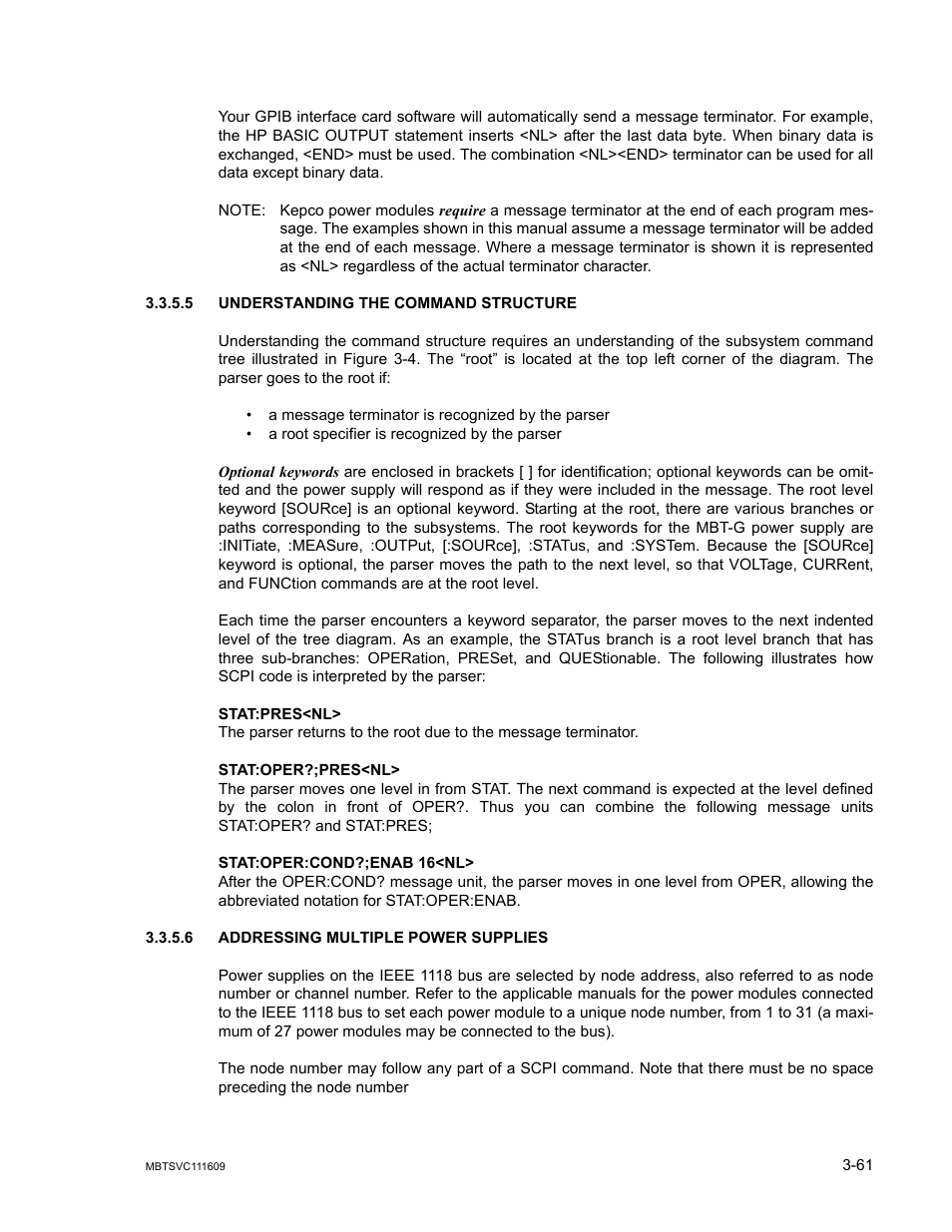 5 understanding the command structure, 6 addressing multiple power supplies, Understanding the command structure -61 | Addressing multiple power supplies -61 | KEPCO MBT Series User Manual | Page 99 / 152