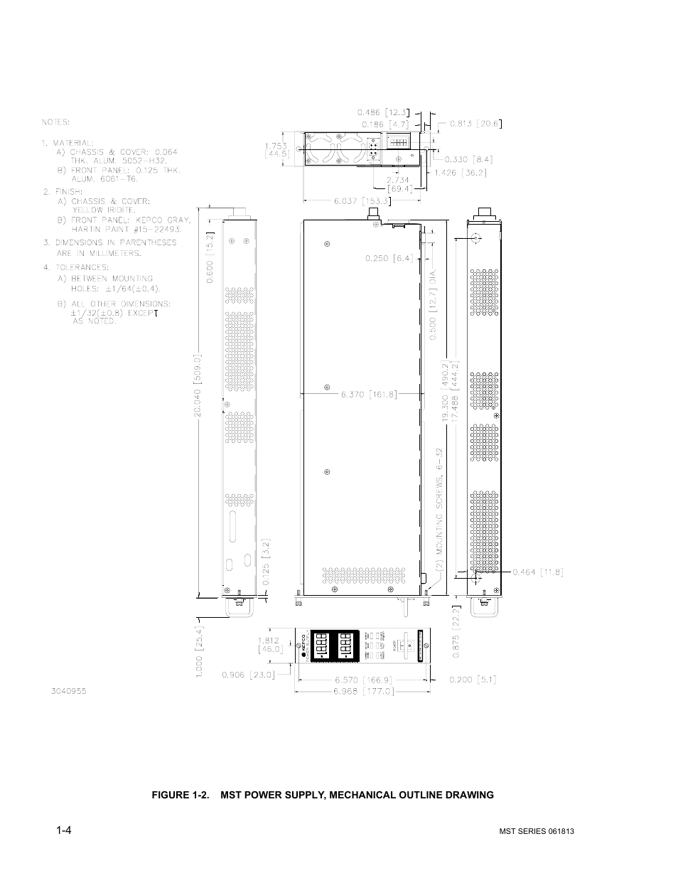 Mst power supply, mechanical outline drawing -4, E 1-2 | KEPCO MST Series User Manual | Page 14 / 44