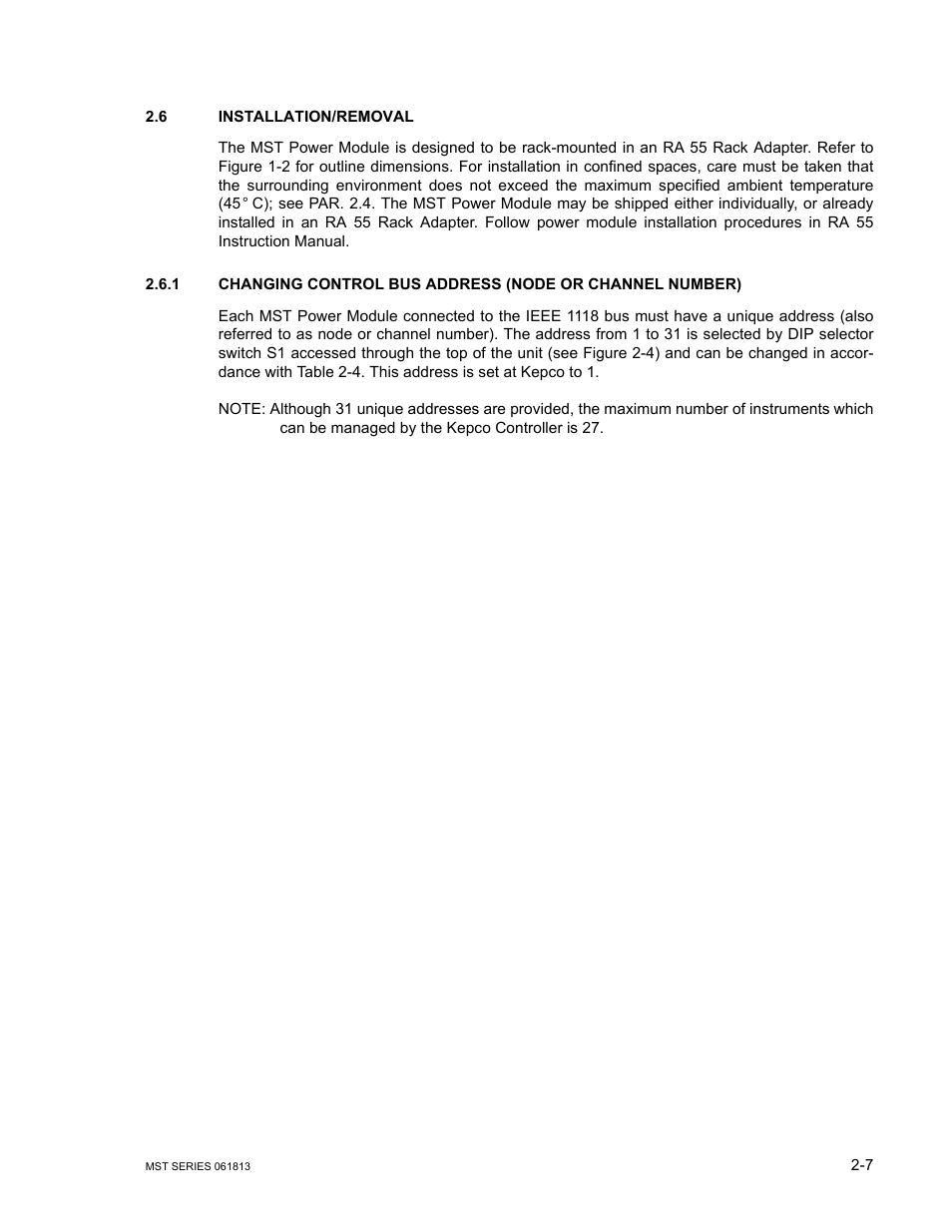 6 installation/removal, Installation/removal -7 | KEPCO MST Series User Manual | Page 25 / 44