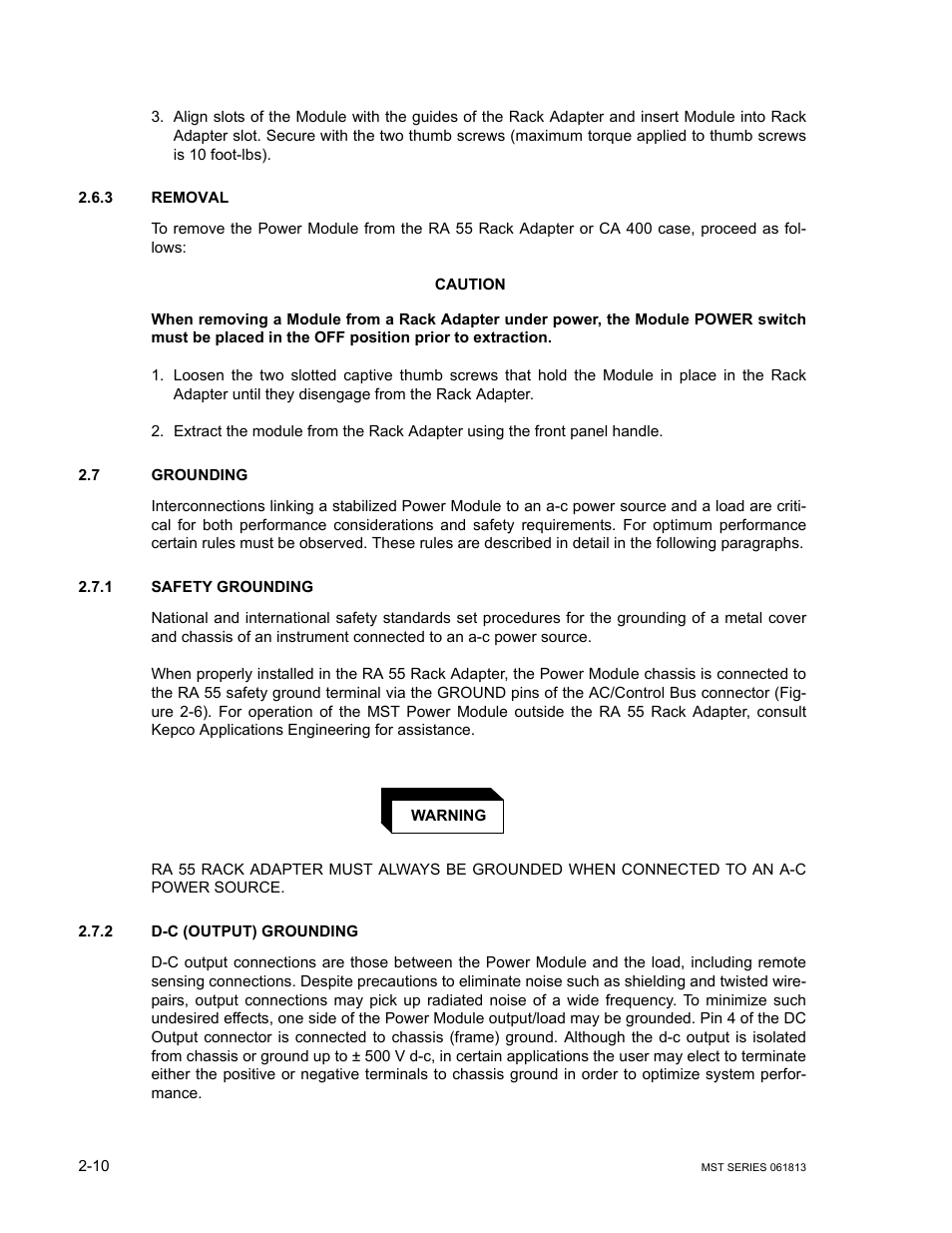 3 removal, 7 grounding, 1 safety grounding | 2 d-c (output) grounding, Removal -10, Grounding -10, Safety grounding -10, D-c (output) grounding -10 | KEPCO MST Series User Manual | Page 28 / 44