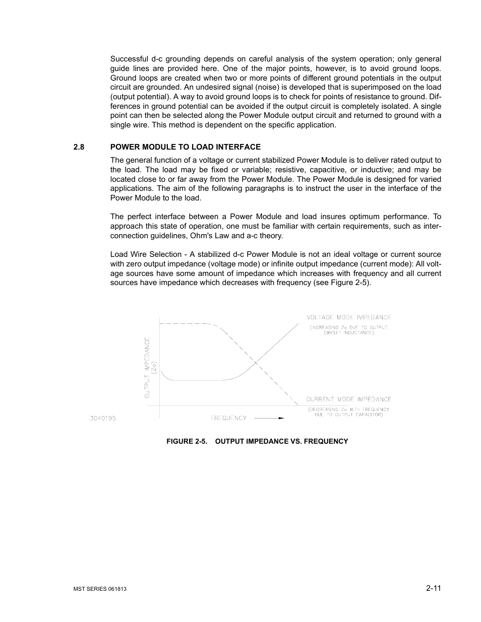 8 power module to load interface, Figure 2-5. output impedance vs. frequency, Power module to load interface -11 | Output impedance vs. frequency -11 | KEPCO MST Series User Manual | Page 29 / 44