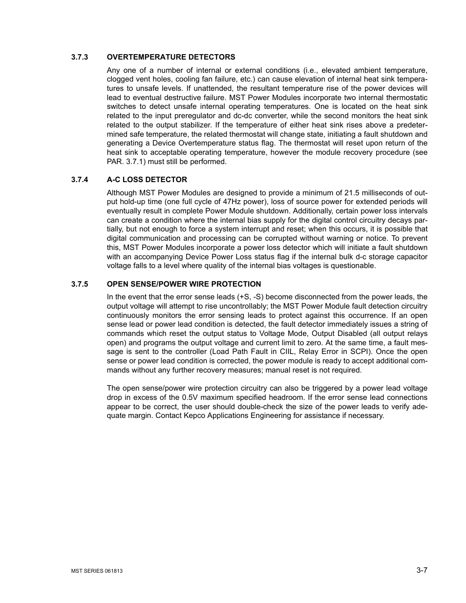 3 overtemperature detectors, 4 a-c loss detector, 5 open sense/power wire protection | Overtemperature detectors -7, A-c loss detector -7, Open sense/power wire protection -7, R. 3.7.4), R. 3.7.3) | KEPCO MST Series User Manual | Page 39 / 44