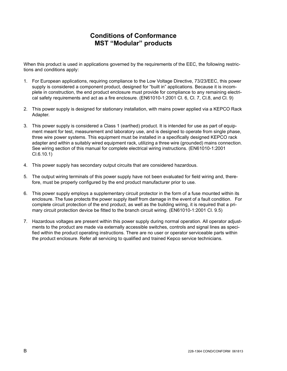 Conditions of conformance mst “modular” products | KEPCO MST Series User Manual | Page 4 / 44
