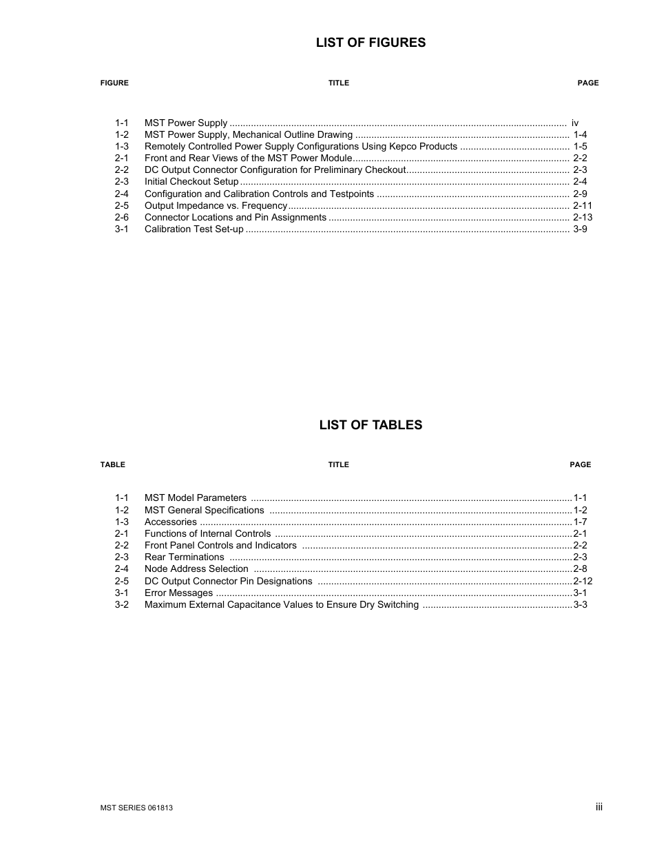 List of figures, List of tables | KEPCO MST Series User Manual | Page 9 / 44