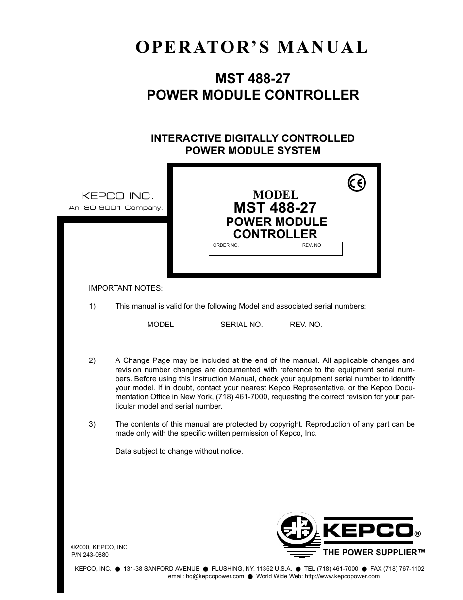 KEPCO MST 488 Programmer User Manual | 68 pages