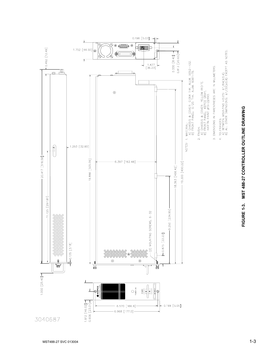 Figure 1-3. mst 488-27 controller outline drawing, Mst 488-27 controller outline drawing -3, 3 and t | KEPCO MST 488 Programmer User Manual | Page 17 / 68