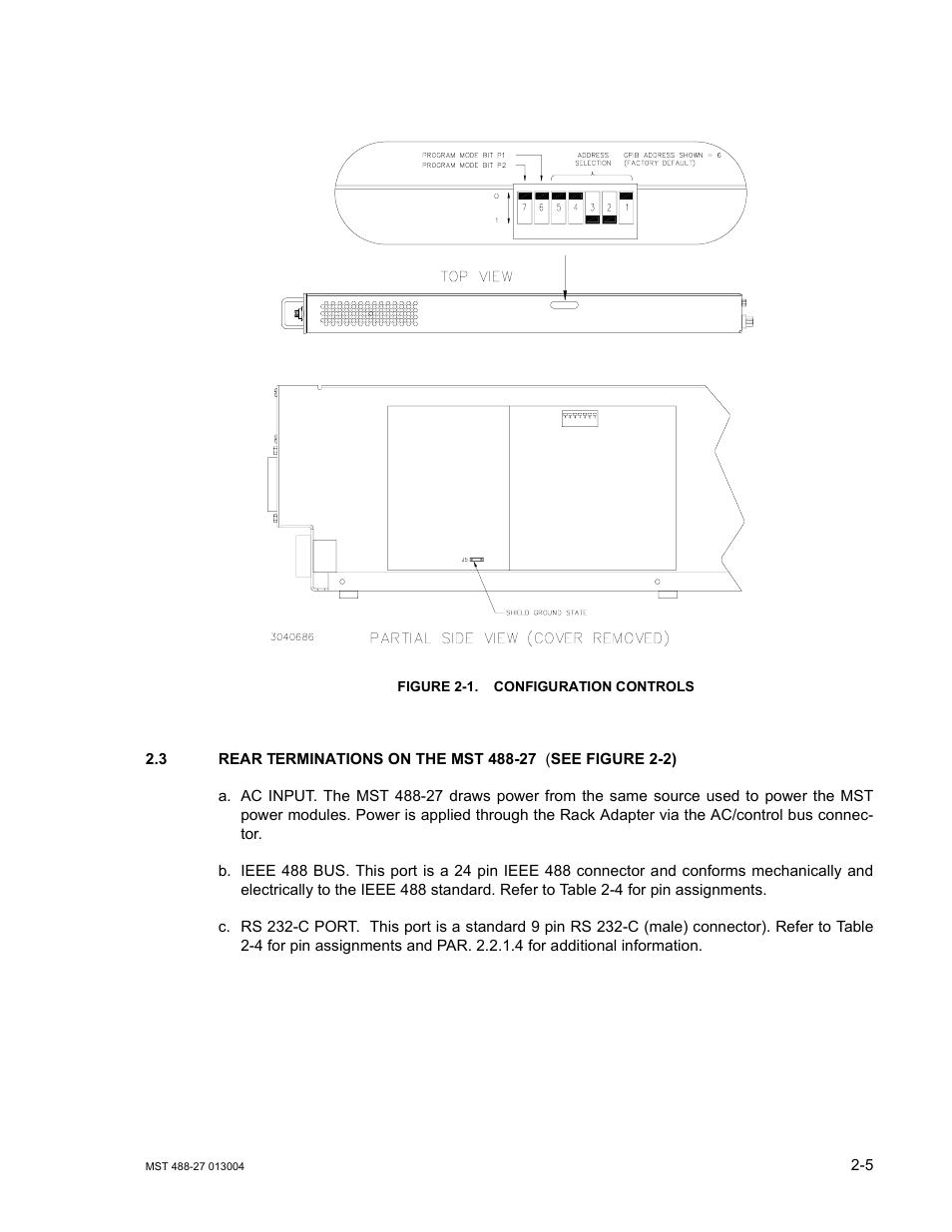 Figure 2-1. configuration controls, 3 rear terminations on the mst 488-27, Rear terminations on the mst 488-27 -5 | Configuration controls -5, E 2-1) | KEPCO MST 488 Programmer User Manual | Page 23 / 68