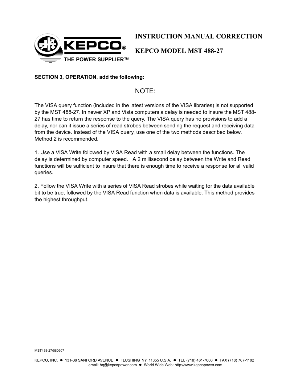 Kepco | KEPCO MST 488 Programmer User Manual | Page 3 / 68