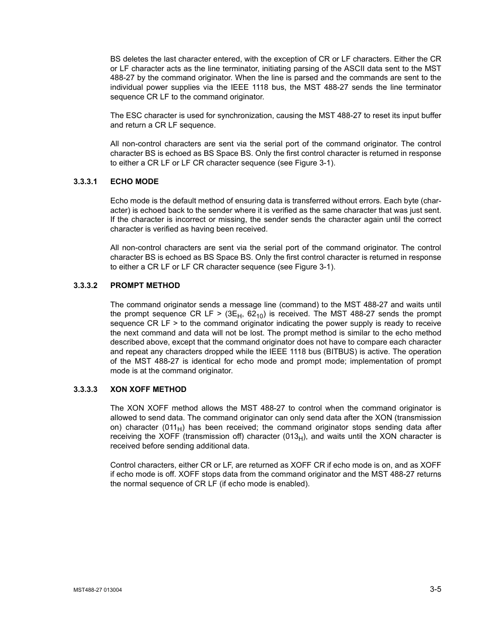 1 echo mode, 2 prompt method, 3 xon xoff method | Echo mode -5, Prompt method -5, Xon xoff method -5 | KEPCO MST 488 Programmer User Manual | Page 31 / 68