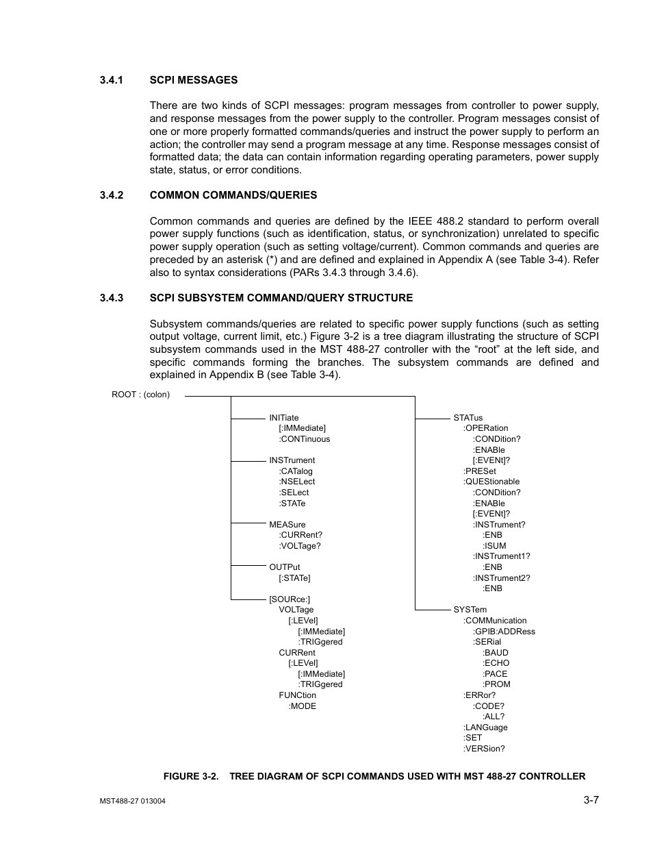 1 scpi messages, 2 common commands/queries, 3 scpi subsystem command/query structure | Scpi messages -7, Common commands/queries -7, Scpi subsystem command/query structure -7 | KEPCO MST 488 Programmer User Manual | Page 33 / 68