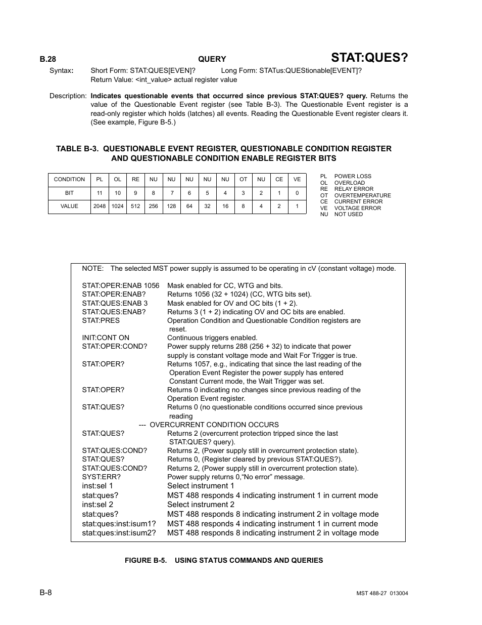 B.28 status:questionable[:event]? query, Figure b-5. using status commands and queries, B.28 | Stat:ques | KEPCO MST 488 Programmer User Manual | Page 56 / 68
