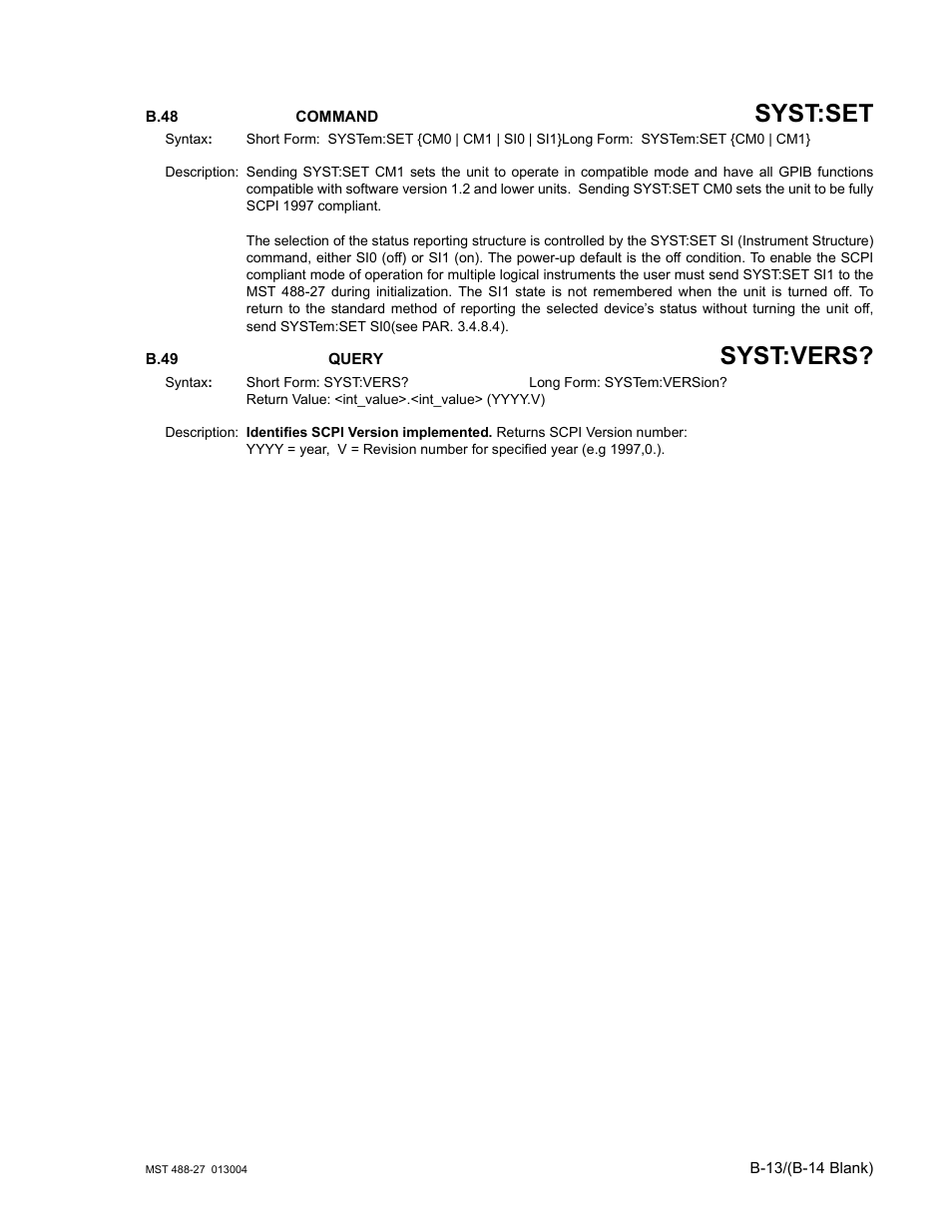B.48 system:set command, B.49 system:version query, B.48 | Syste, B.49, Syst:set, Syst:vers | KEPCO MST 488 Programmer User Manual | Page 61 / 68