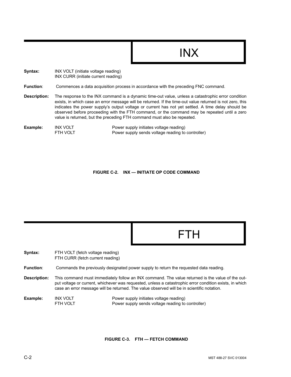 Figure c-2. inx — initiate op code command, Figure c-3. fth — fetch command | KEPCO MST 488 Programmer User Manual | Page 64 / 68