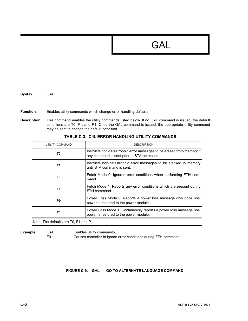 Table c-3. ciil error handling utility commands, Figure c-9. gal — go to alternate language command | KEPCO MST 488 Programmer User Manual | Page 68 / 68