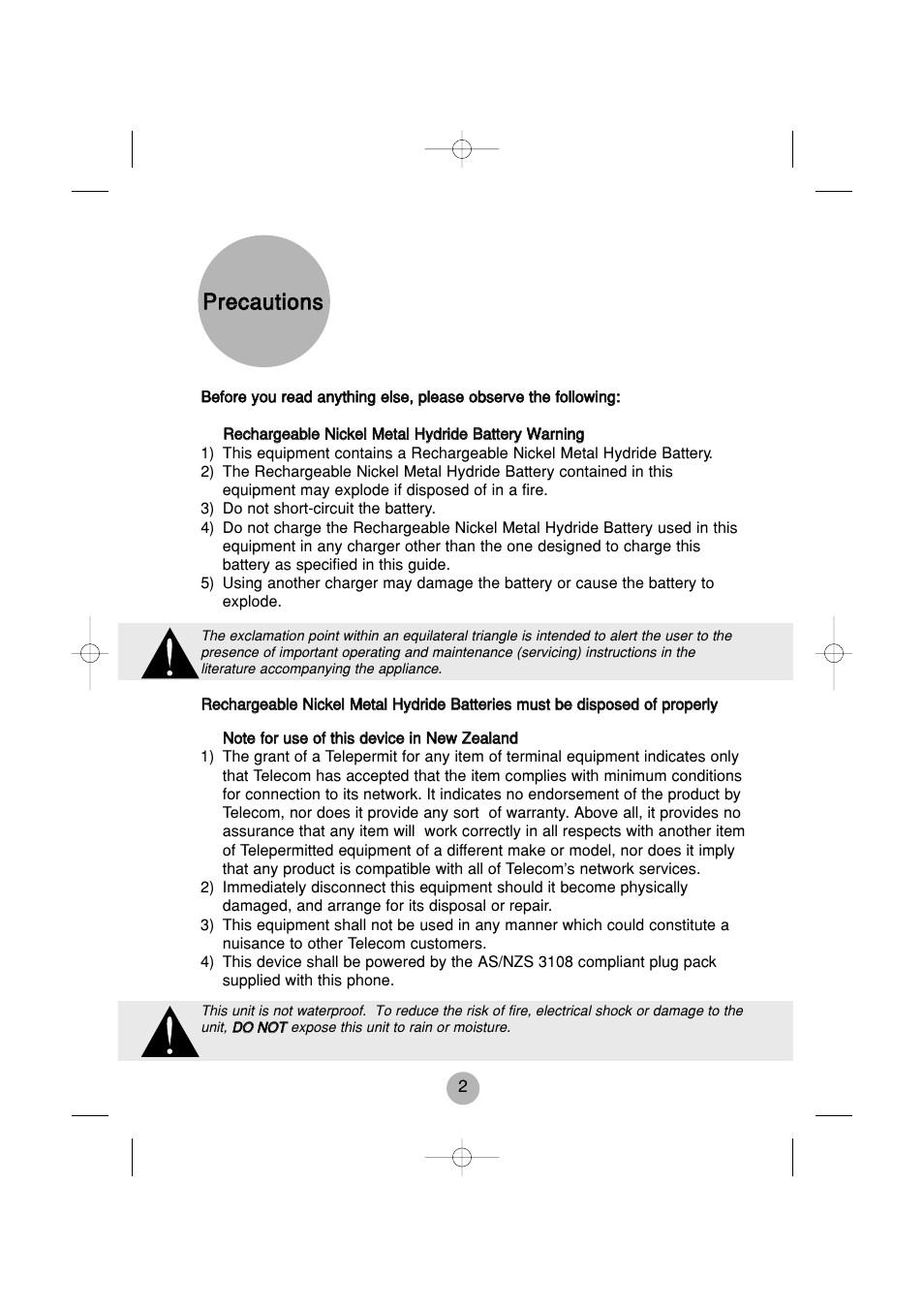 Pprreeccaauuttiioonnss | Daewoo DECT 1900 User Manual | Page 2 / 13