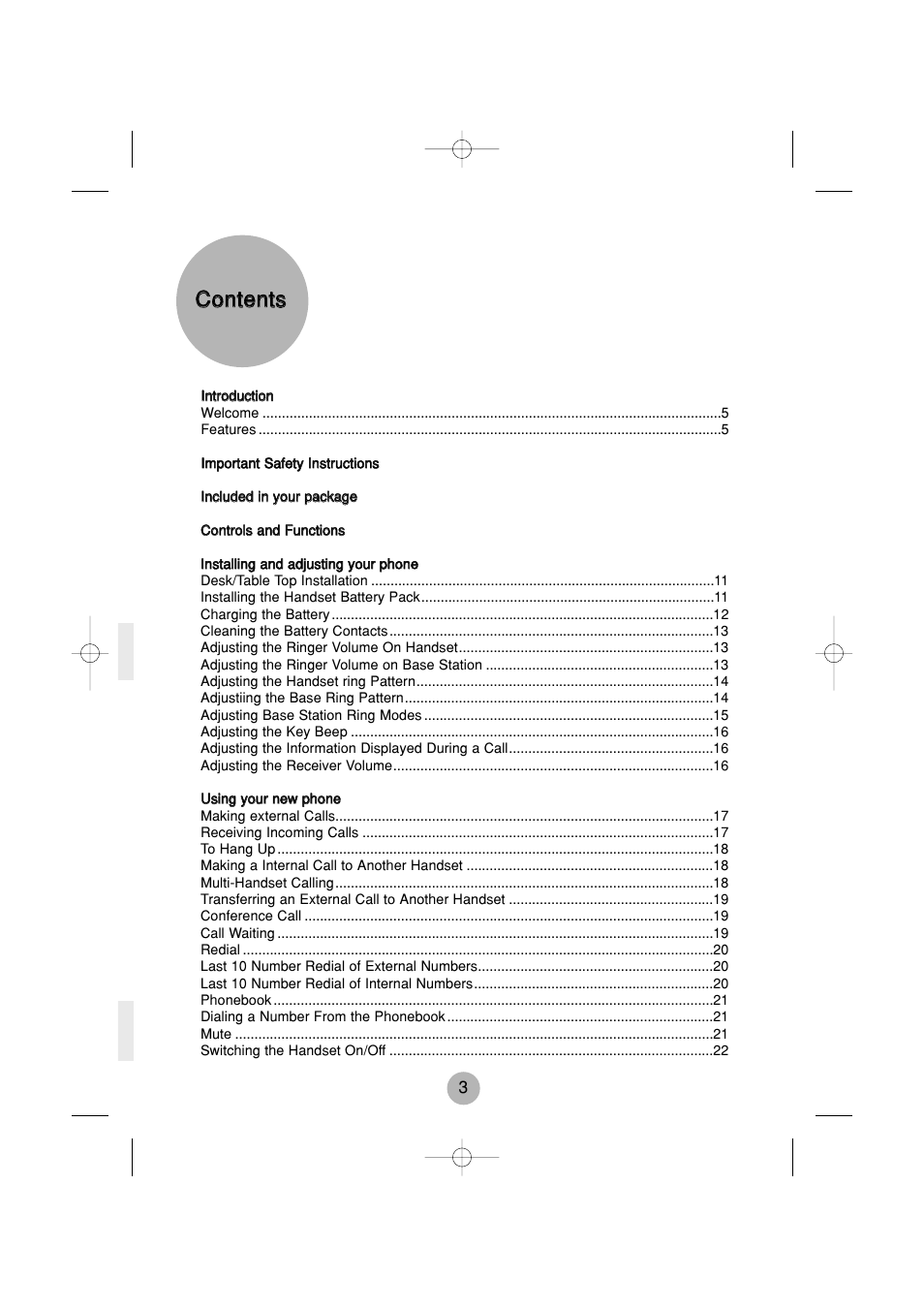 Ccoonntteennttss | Daewoo DECT 1900 User Manual | Page 3 / 13