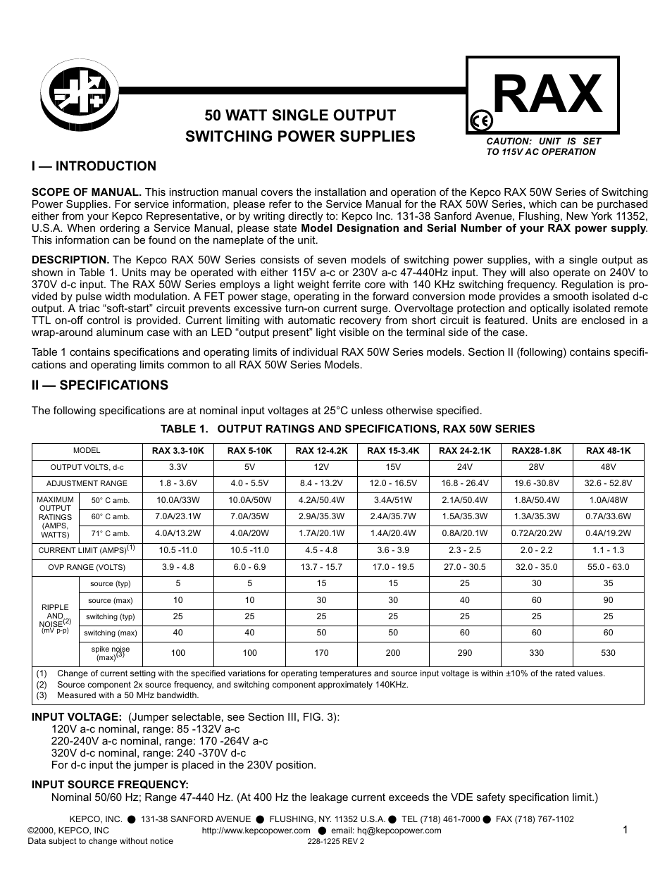 KEPCO RAX 50W User Manual | 4 pages