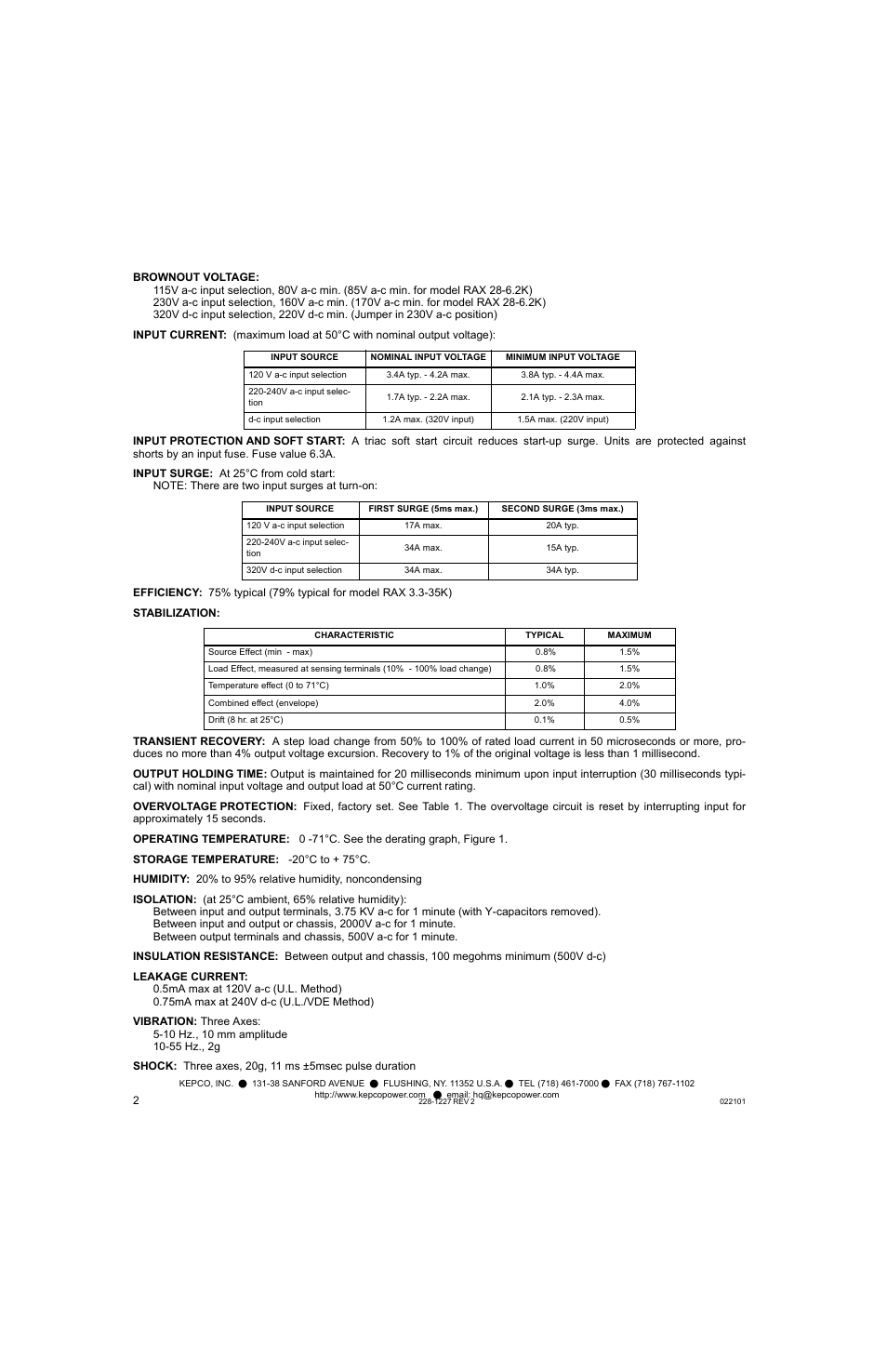KEPCO RAX 175W User Manual | Page 2 / 4