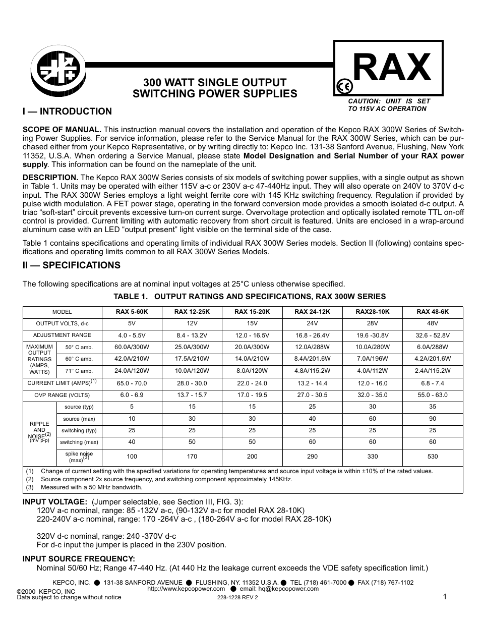 KEPCO RAX 300W User Manual | 4 pages