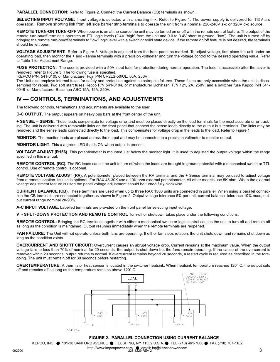 Iv — controls, terminations, and adjustments | KEPCO RAX 1500W User Manual | Page 3 / 4