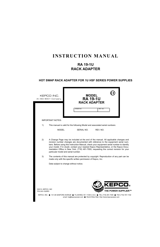 KEPCO RA 19-1U Operator Manual User Manual | 44 pages