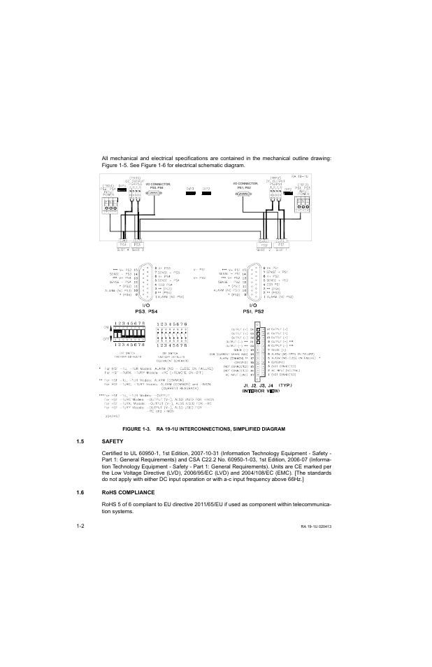 5 safety, 6 rohs compliance, Safety -2 | Rohs compliance -2, Ra 19-1u interconnections, simplified diagram -2, Ions. figure 1-3 illustra | KEPCO RA 19-1U Operator Manual User Manual | Page 10 / 44